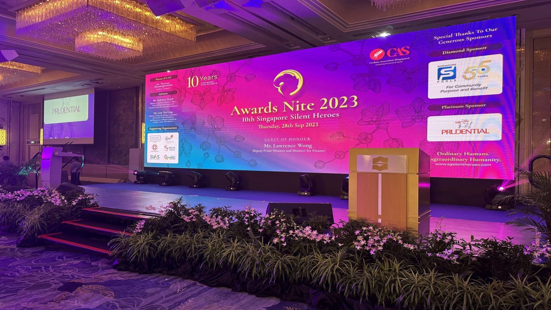 LED Wall Rental setup for a corporate event at Shangri-La Hotel Tower Ballroom with vibrant, high-resolution visuals